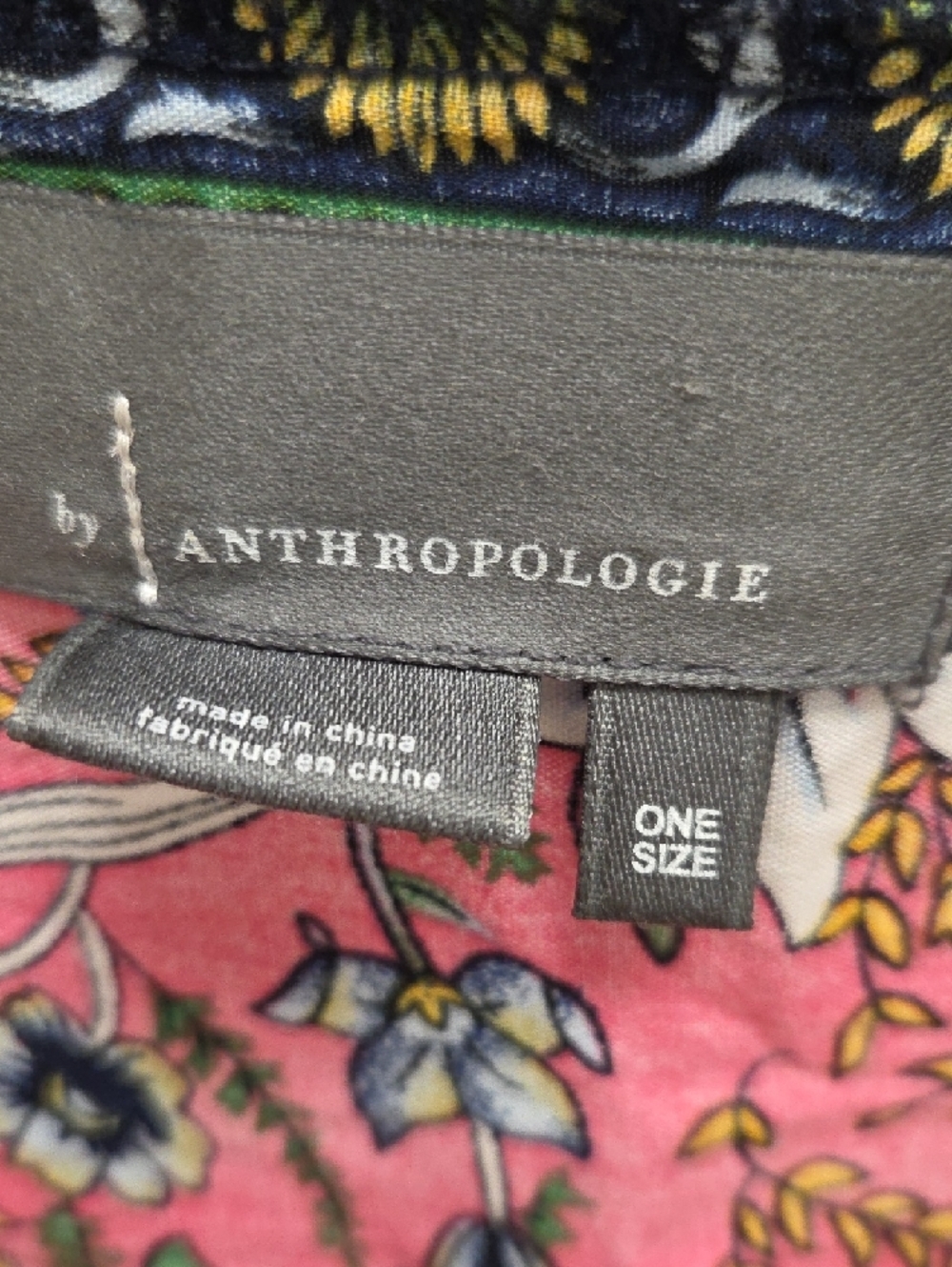 Anthropologie Coral-Pink Floral Kimono Robe with Navy Border - Picture 2 of 5